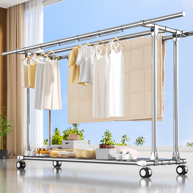 不锈钢晾衣架伸缩落地家用阳台晒衣架户外大型庭院别墅晒被子神器