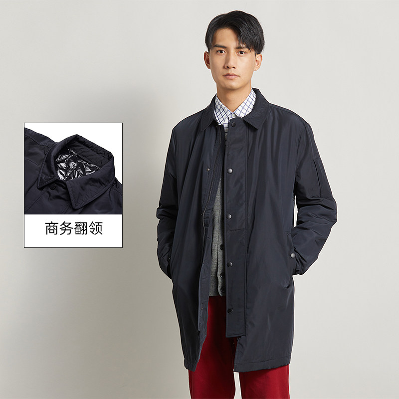 圣大保罗冬季男装中老年男士翻领大衣宽松中长款棉衣棉服加厚外套