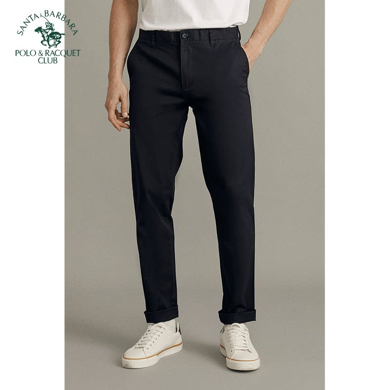 圣大保罗男士春夏季男款商务休闲纯棉微弹中腰直筒修身版长裤子