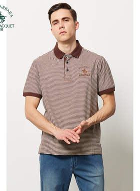 圣大保罗男士商务休闲丝光棉条纹T恤PS13KT210夏季宽松透气