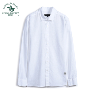 圣大保罗春夏棉麻透气衬衫男士商务长袖宽松白衬衣