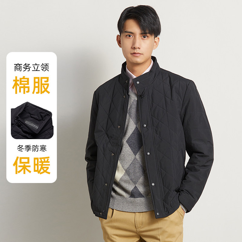 圣大保罗男装冬季棉服男款休闲立领棉衣黑色棉袄男士短款厚外套