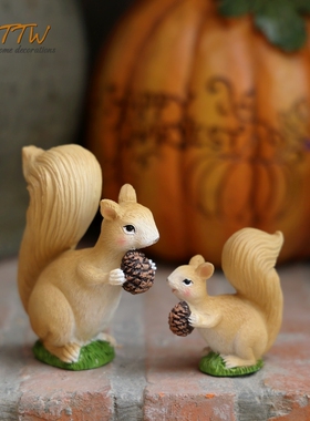 松果松鼠花盆家居玄关装饰摆件