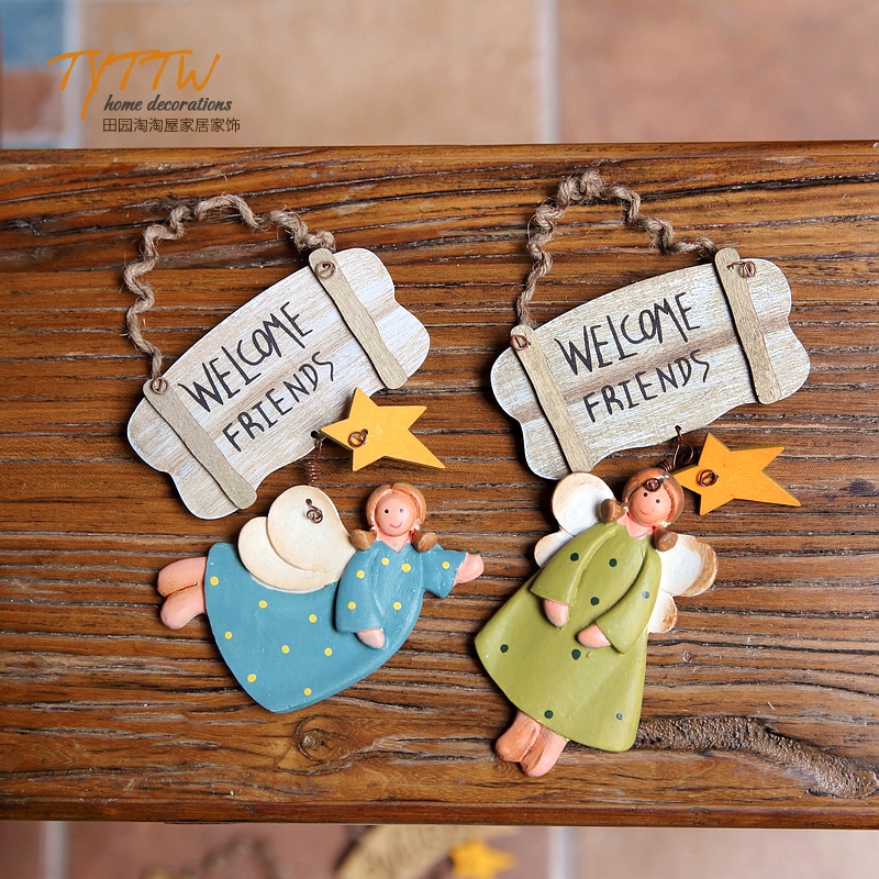 鄉村仿木質點點彩衣天使樹脂家飾