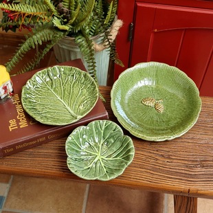 欧式 饰茶几摆件 仿真蔬菜卷心菜叶脉陶瓷糖果盘坚果盘玄关钥匙盘装