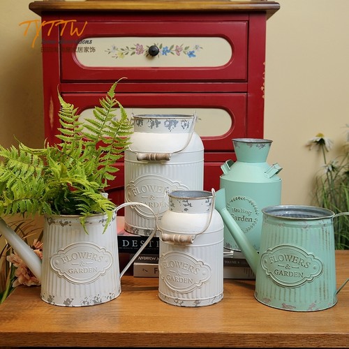 田园复古做旧花桶美式铁皮花瓶铁艺花盆花器花店插花花筒摆件 - 封面