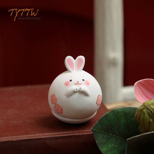 可爱兔兔球球不倒翁陶瓷趣味摆件