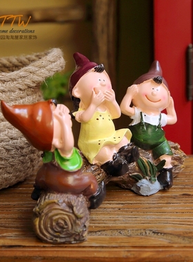 坐在老树上的不看不说不听三不娃娃摆设 田园家居装饰送礼