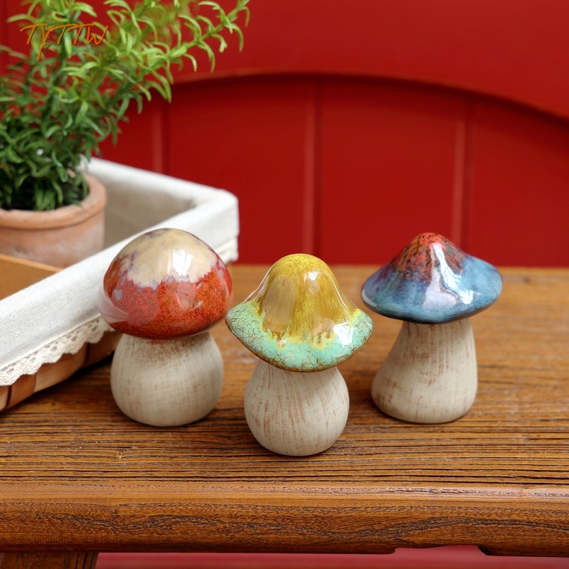 可爱彩釉陶瓷蘑菇花园蘑菇摆件