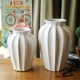 饰艺术花瓶釉面高档仿真花器摆件 装 欧式 竖纹鼓形做旧地中海风格