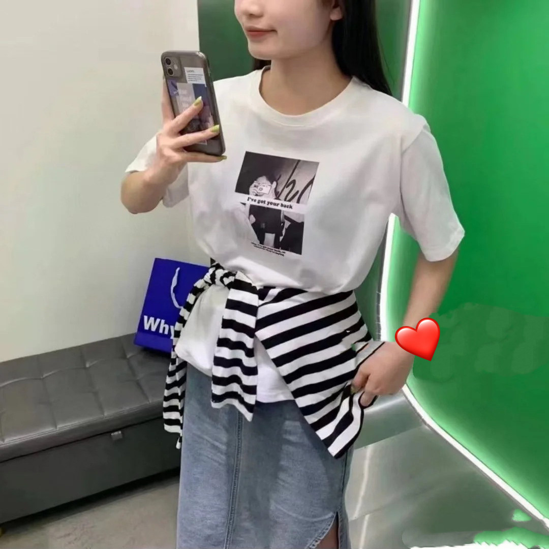 现货韩国东大门 2024春夏新款复古女孩巨洋气宽松大码短袖T恤女
