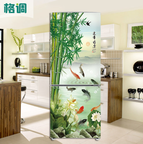 新中式古典荷花竹子柜机空调贴画