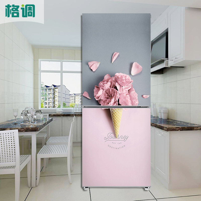 个性创意粉北欧冰箱翻新贴纸自粘空调贴冰箱装饰画冰箱贴现代简约