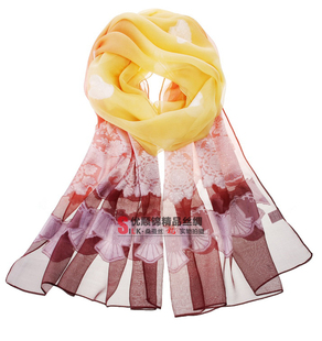 优顺锦高端礼品 真丝大长巾超宽65特色剪花立体 鲜亮渐变色丝围巾