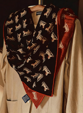 红色骏马真丝羊毛85cm大方巾女士2026新款本命年丝毛围巾披肩送礼