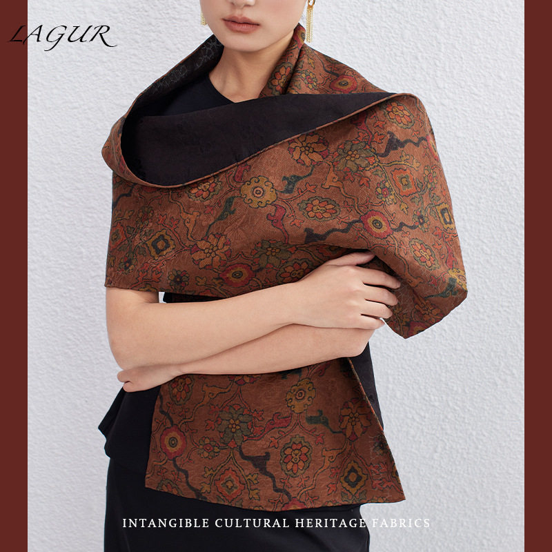 永远的敦煌丨高贵花罗100%桑蚕丝长款围巾礼盒装送长辈复古丝巾女