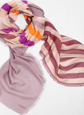 条纹领巾百搭气质高级感秋冬粉色围巾羊毛围巾条纹粉紫色FD玫红