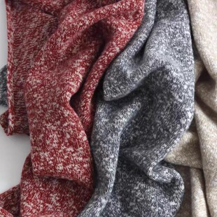 定纺大肚子纱夹花纱羊绒羊毛三角披肩围巾红色灰色米色
