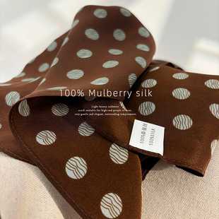 复古摩卡咖色丝巾双绉小方巾桑蚕丝高级感系脖女夏季新款真丝丝巾