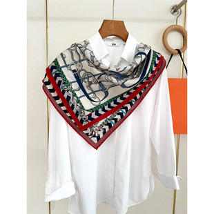 秋冬新款真丝羊毛中方巾全副马具手工卷边桑蚕丝羊毛围巾装饰披肩