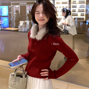 YS1 Hers 韩标 配环保毛领可拆 92754 日常氛围感可麻花保暖毛衣