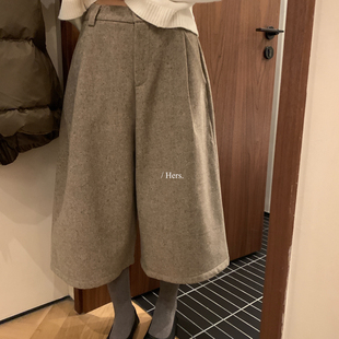Hers 92731 冬上新韩标简约博主调性日常百搭毛呢加绒加厚七分西裤