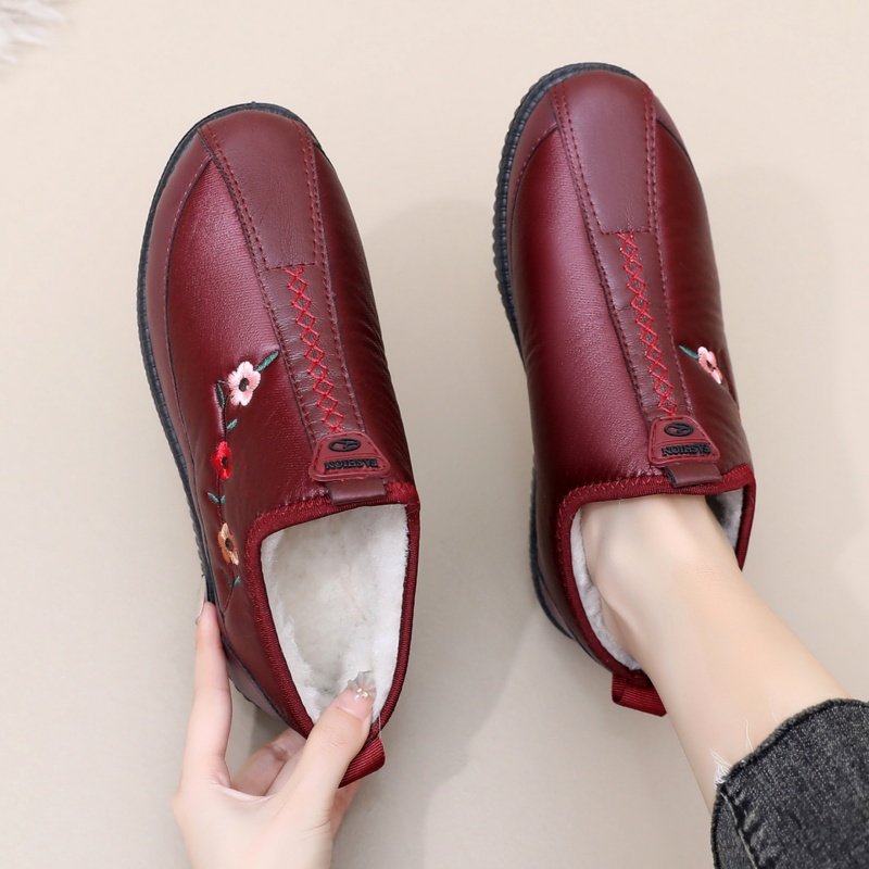 棉靴中老年妈妈鞋子冬季绵羊毛棉鞋女绣花百搭一脚蹬软底防滑鞋子,女鞋,棉鞋,淘宝优惠券,粉丝福利购,淘宝优惠卷