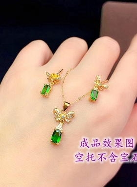 女纯银套装空托长方形耳坠吊坠