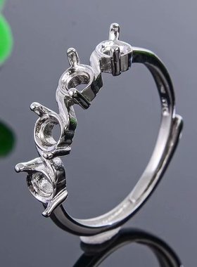 戒指空托925银活口群镶女