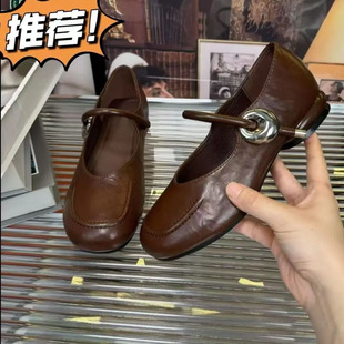女夏复古旗袍鞋 浅口纯色玛丽珍鞋 圆头粗跟一脚蹬 单鞋 软皮2025新款