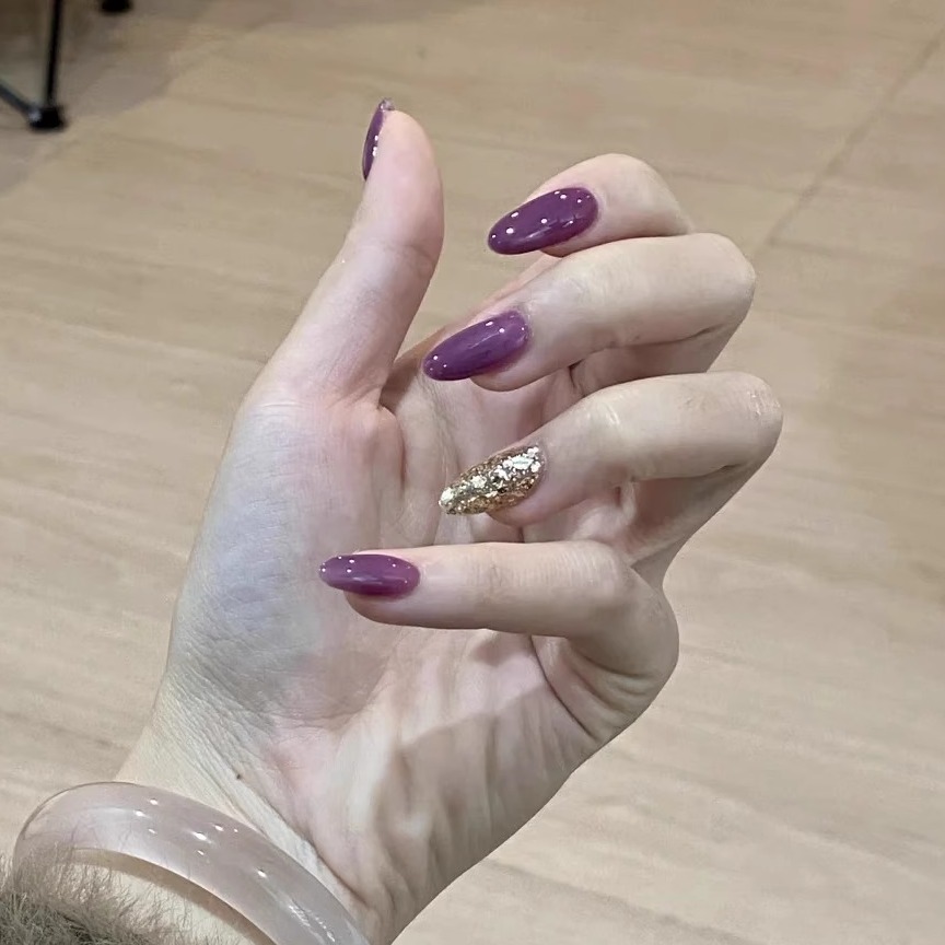 【怀金拖紫】紫色猫眼纯手工穿戴甲牢固持久气质可拆卸美甲贴片