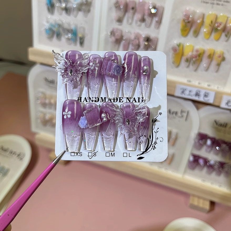 纯手工纯欲仙手绘穿戴甲中国风带钻安可拉红气质高级显白紫色款,彩妆/香水/美妆工具,穿戴甲/甲片,淘宝优惠券,粉丝福利购,淘宝优惠卷