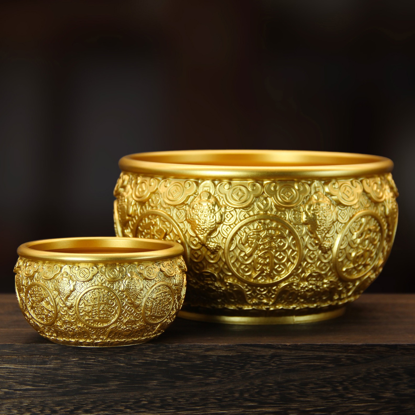 黄铜工艺品金蟾聚宝盆招米聚米铜摆件桌面家用商务摆件开业铜盆