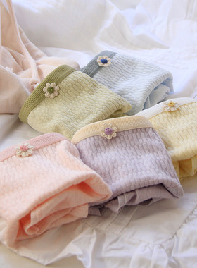 100棉婴儿泡泡棉亲肤舒适纯棉裆糖果撞色中腰女士内裤少女三角裤