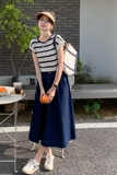 盐甜系条纹上衣牛仔半身裙两件套女2025年夏季新款高级感休闲套装，女装套装/套裙，2C166