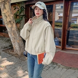 设计拼接棒球服女春秋米色立领夹克又酷又飒超好看6035P135K198，女装短外套，维壹