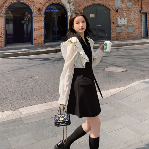 轻熟风荷叶边西装连衣裙女2023春季新款法式御姐收腰显瘦气质裙子图片