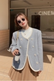 【现货】灰色领小香风韩版双排扣外套2223P155控238，女装毛呢外套，2C166