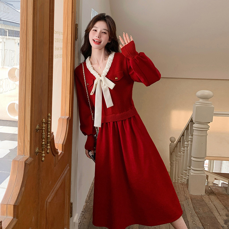 【现货】法式复古蝴蝶结连衣裙2024新款5002P120控178,女装连衣裙,维壹
