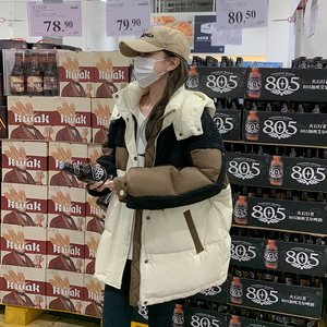 新款现货！宽松羊羔毛拼接90白鸭绒潮牌羽绒服 2258P275控428图片