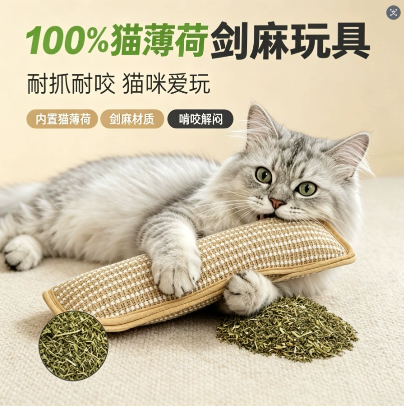 猫薄荷抱枕嗨解闷抓痒垫磨牙猫咪娱乐剑麻猫抓板垫不掉屑耐咬耐磨
