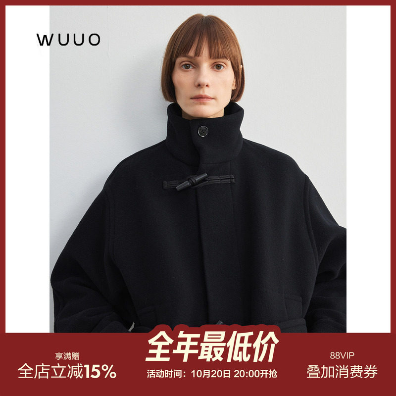 WUUO 【叙事艺术】羊毛大衣女冬黑色2026新款高级感短款毛呢外套