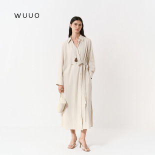 WUUO｜车马慢·余音绕  天丝连衣裙宽松显瘦收腰系带长袖衬衫裙夏