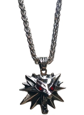 The Witcher巫师 猎魔人狼头挂件项链吊坠 恶魔猎人金属红眼狼头