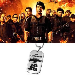 优质 敢死队骷髅纹身军牌项链吊坠 钛钢材质 硬汉配饰男生饰品
