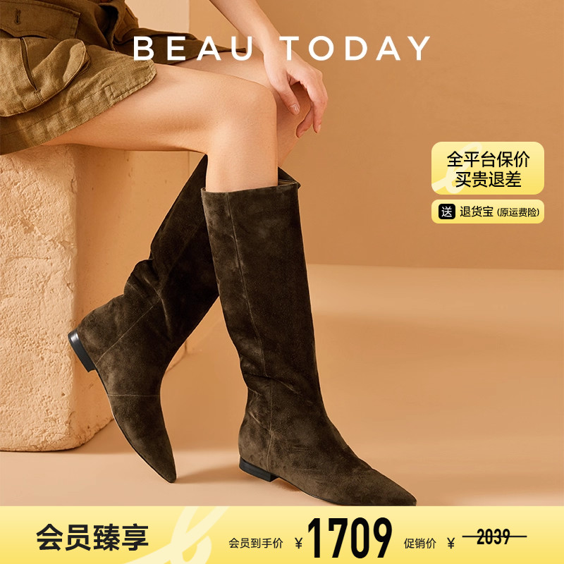 BeauToday欧美长筒靴粗跟