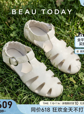 夏季真皮平底包头罗马凉鞋女