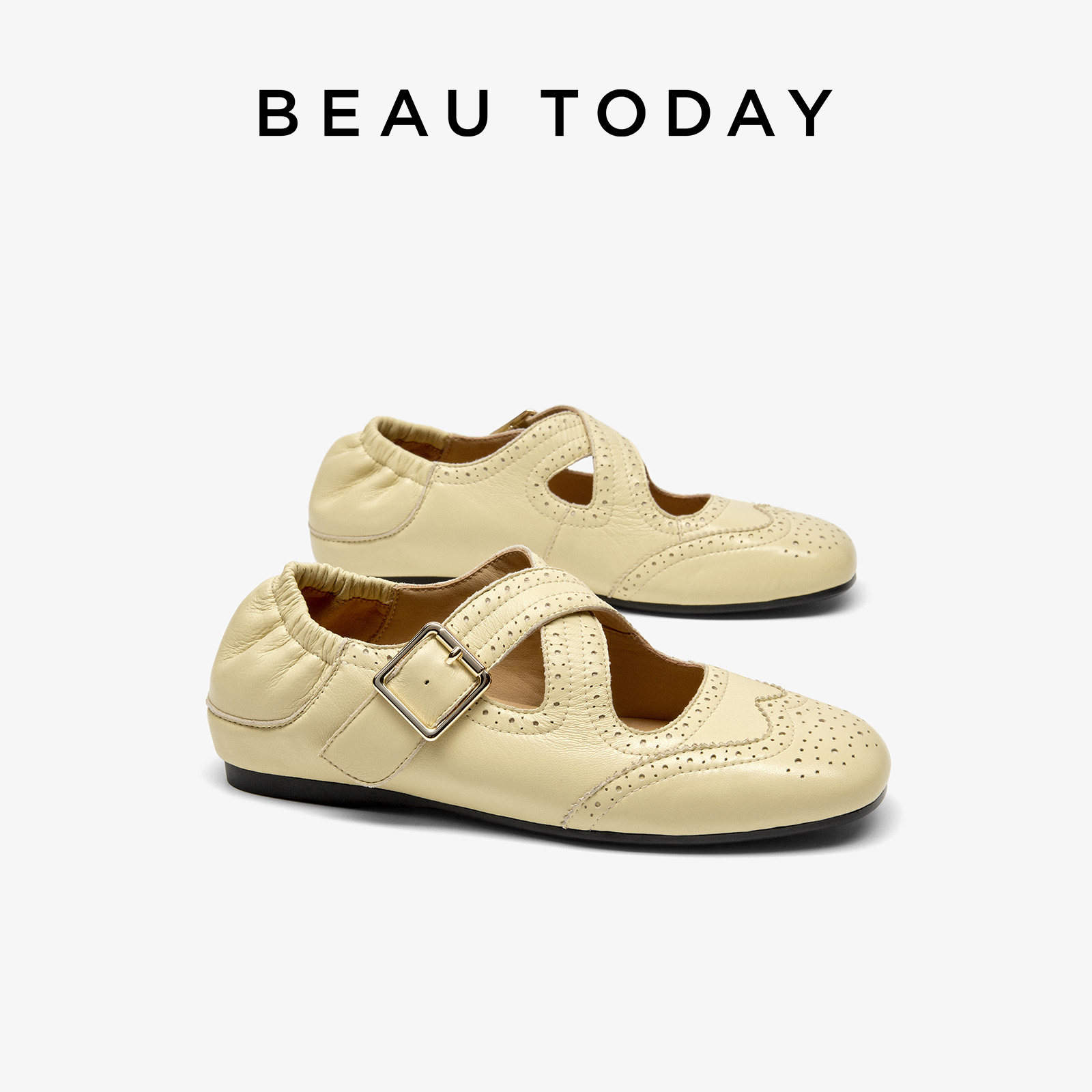 BeauToday白色玛丽珍鞋女羊皮