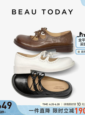 BeauToday厚底玛丽珍鞋女2026夏季新款miu系小皮鞋粗跟黑色单鞋子