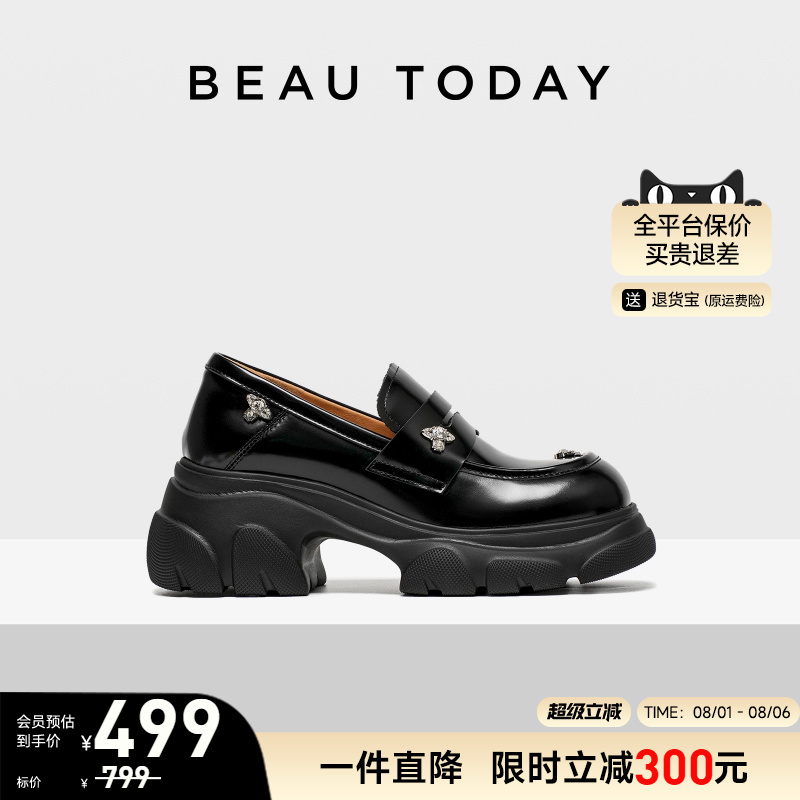 BeauToday厚底乐福鞋英伦风闪钻